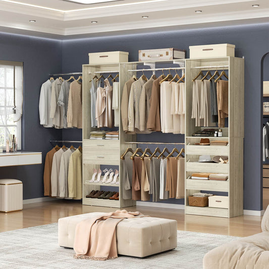 49"-156" W Closet System With Adjustable Shoe Shelves And Drawers