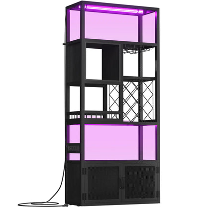 82.6" Tall Wine Bar Cabinet with LED Light and Outlets