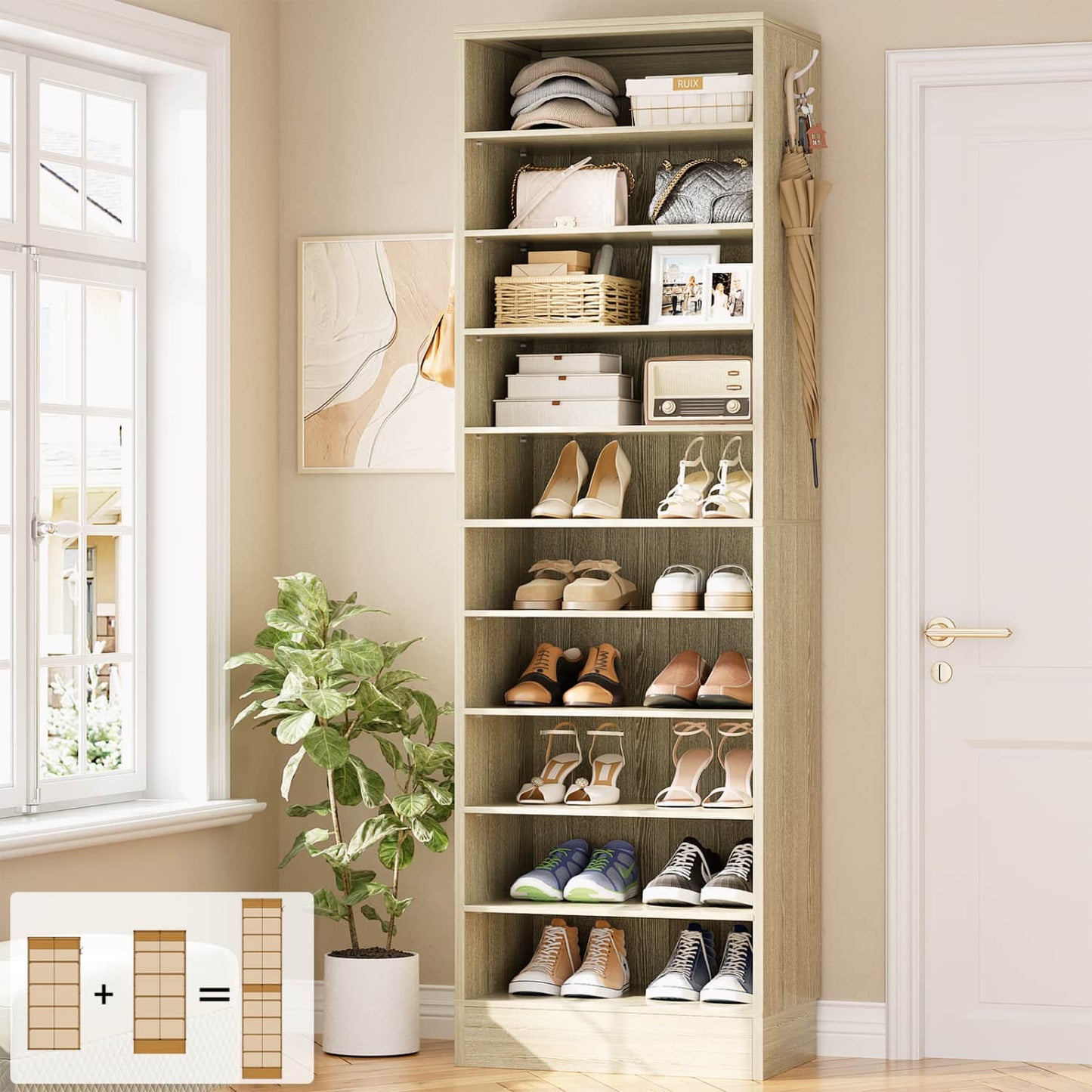 Shoe Storage Cabinet, 10-Tier Shoe Rack With Drawers