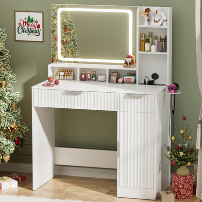 Vanity Desk with Mirror and 3 Color Lights, Makeup Vanity Desk with Drawers