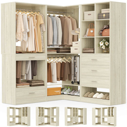 Corner Closet Oraganizer System with Drawers and Hanging Rods, Cube Storage Walk-in Closet System