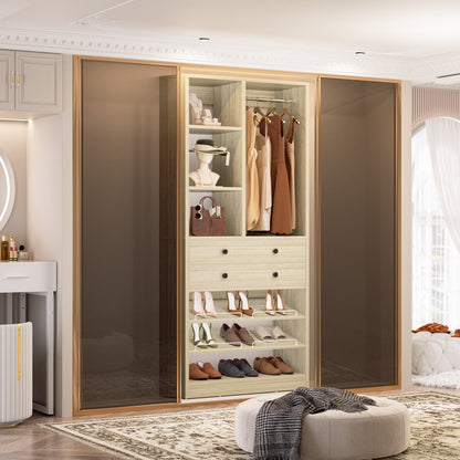 Closet Storage System with Adjustable Shoes Shelves, Closet Organizer with Drawer
