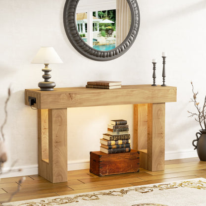 47inch Console Table with Power Outlets, Wood Narrow Entryway Table