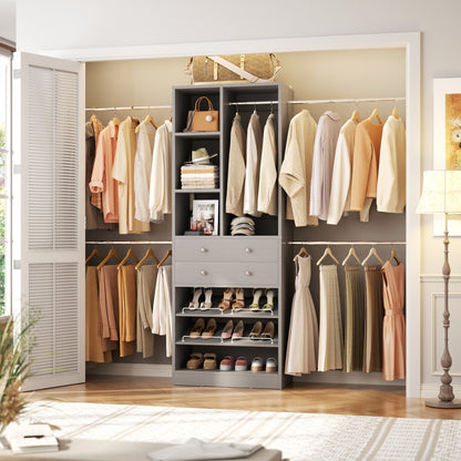 Wooden Closet System with Shoes Shelf and Drawer, Closet Organizer Storage with Drawer