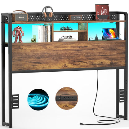 Full Storage Headboard with Led Lights & Charging Station
