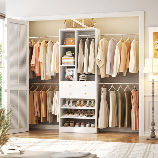 Wooden Closet System with Shoes Shelf and Drawer, Closet Organizer Storage with Drawer