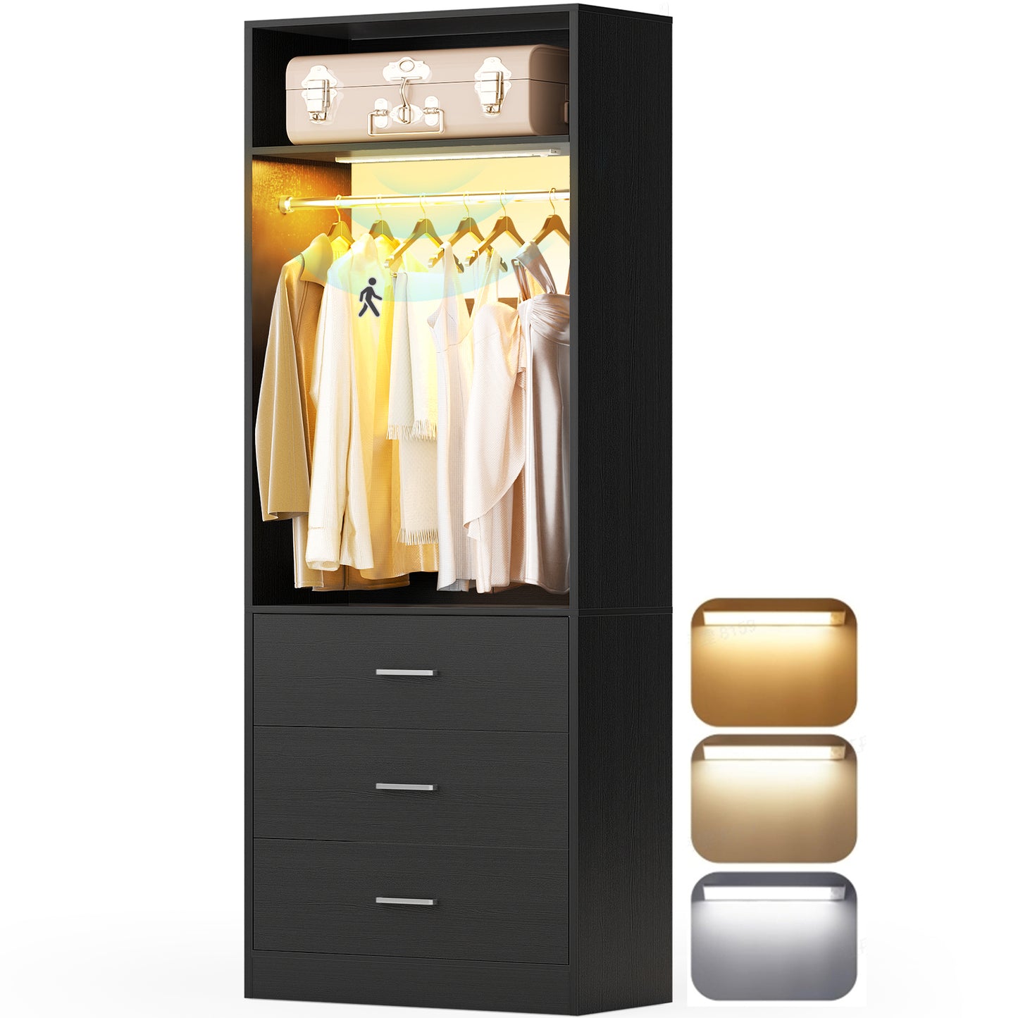 Besiost Closet System with 3 Drawers & 3CCT Sensor Light