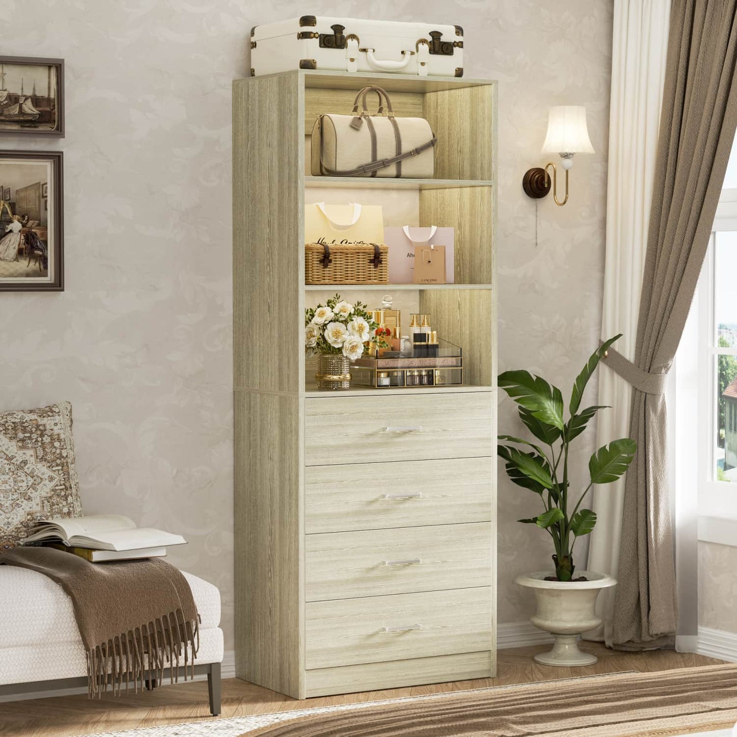 Closet Organizer System with Wood Drawers and Shelves