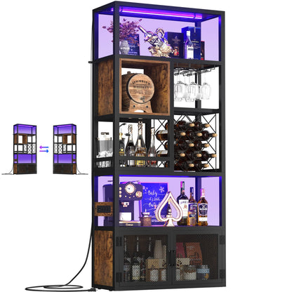 82.6" Tall Wine Bar Cabinet with LED Light and Outlets