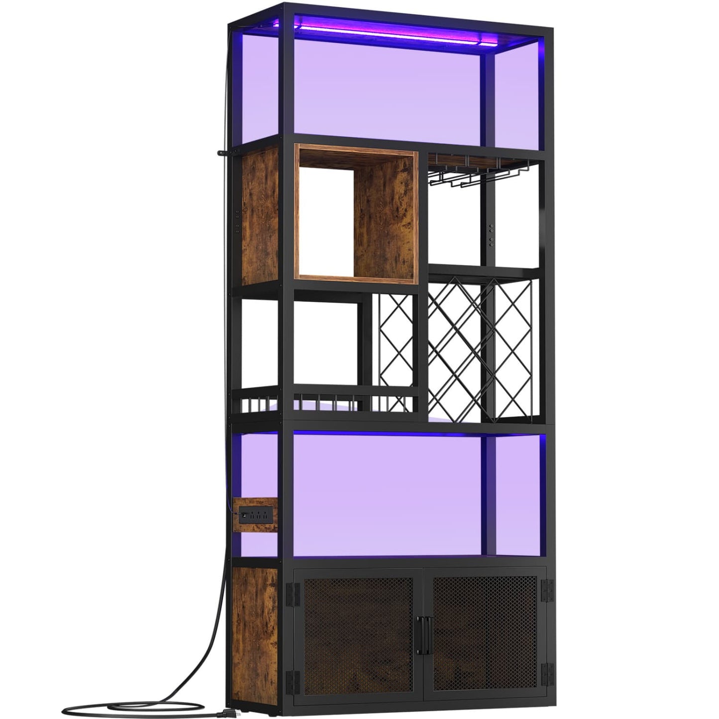 82.6" Tall Wine Bar Cabinet with LED Light and Outlets