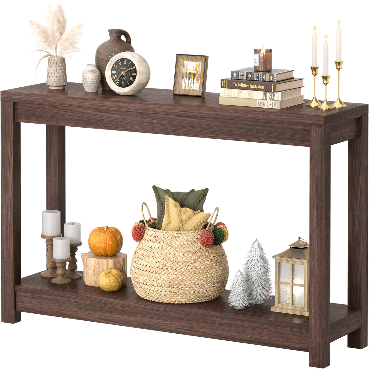 Farmhouse Wood Entryway Table Narrow Console Table with Storage Behind Couch Sofa Table with Shelves Entry Way Tables with Open Storage, Easy Assembly