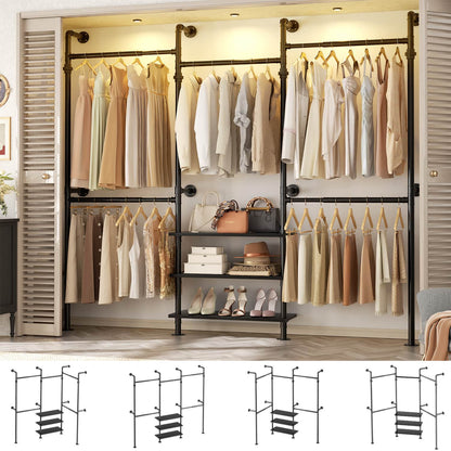 84"-128" Metal Pipe Clothing Rack Wall Mounted , Garment Rack