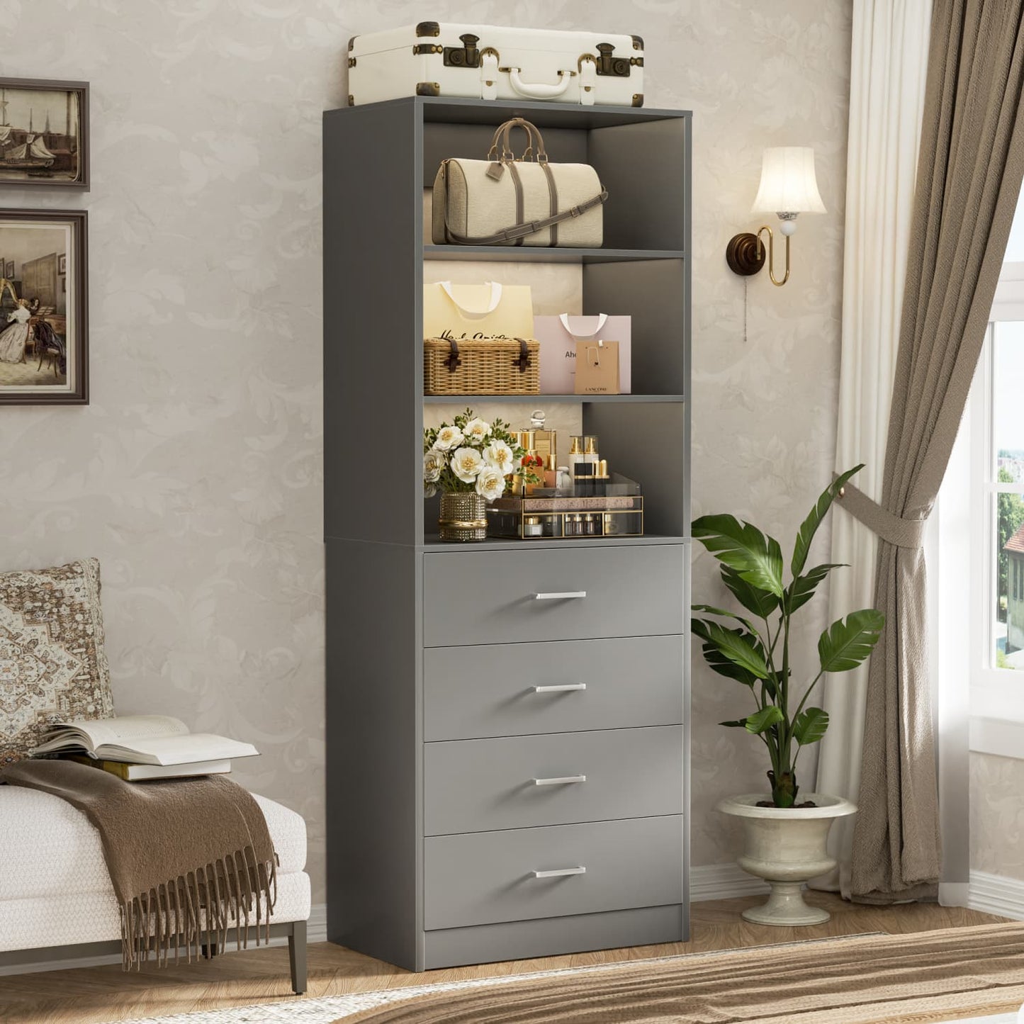 Closet Organizer System with Wood Drawers and Shelves