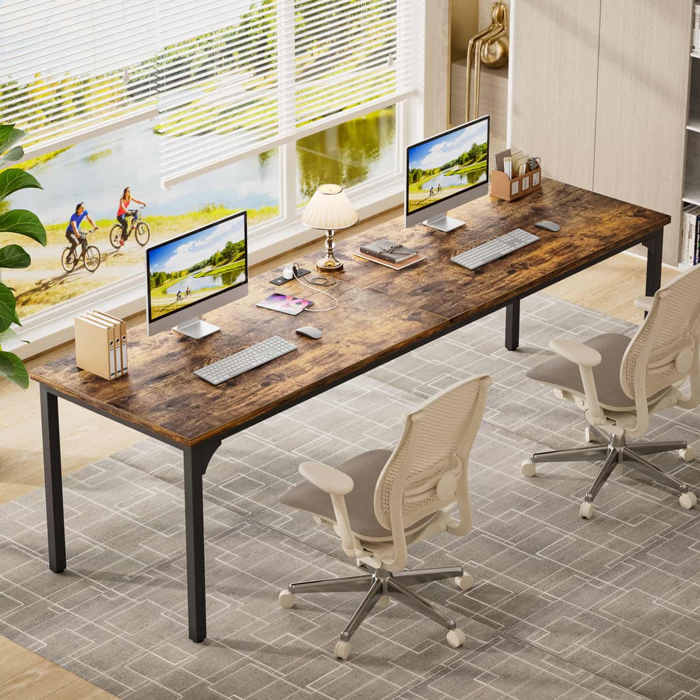 78.8'' W Rectangle Computer Desk, Wood Top Study Workstation