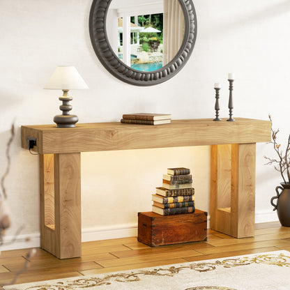 63inch Console Table with Power Outlets, Wood Narrow Entryway Table