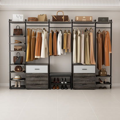 Freestanding Closet Organizer with 6 Drawers, Walk-In Closet Systen with 4 Clothing Rack