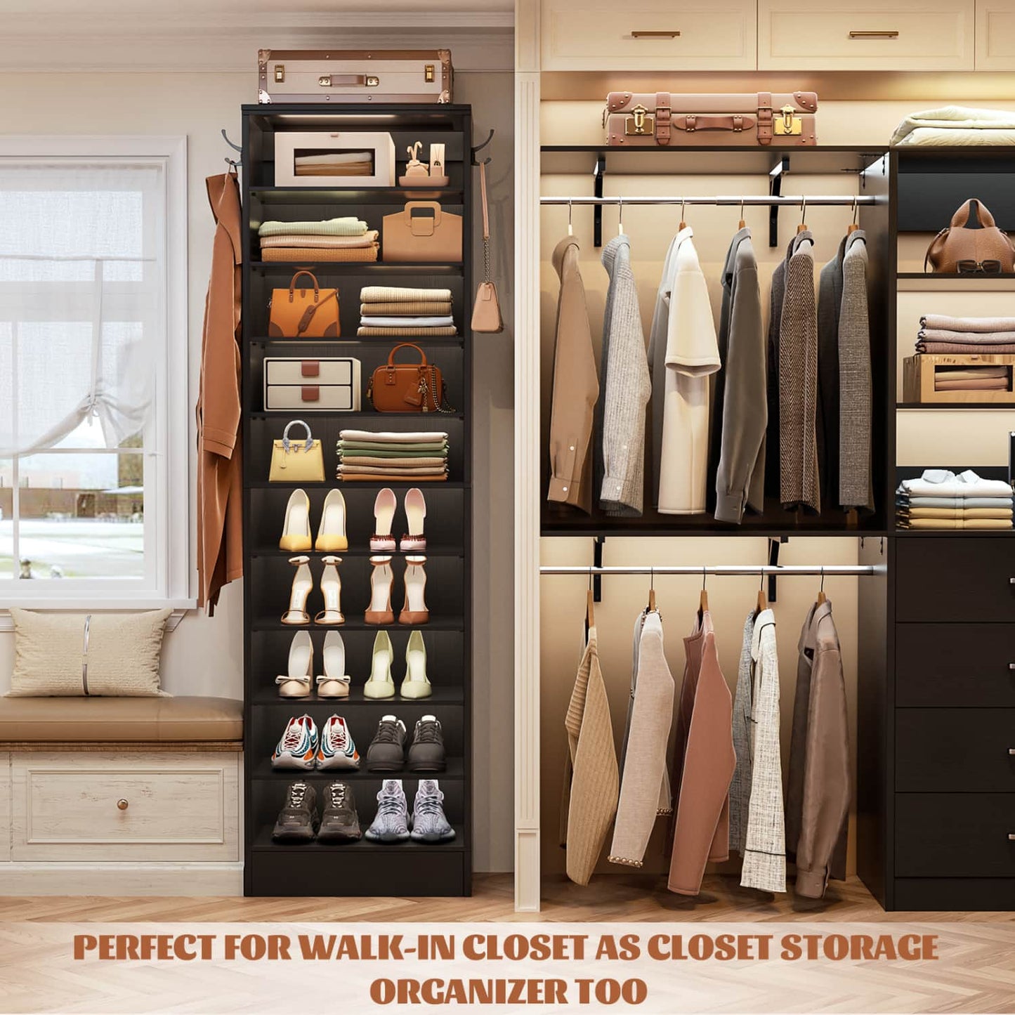 Shoe Storage Cabinet, 10-Tier Shoe Rack With Drawers