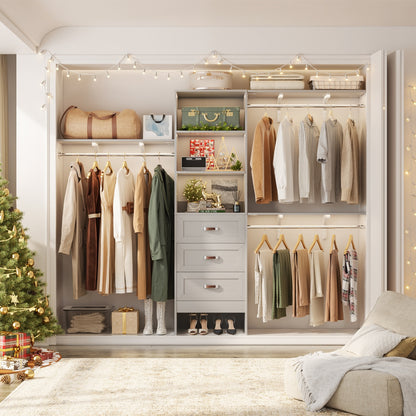 Closet Organizer System with Hanging Rods and Shelves, Wardrobe System with Drawers