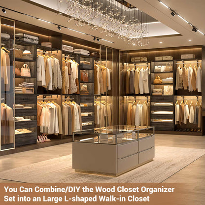 8FT Closet Organizer System with 4 Wooden Drawers & Hanging Rods