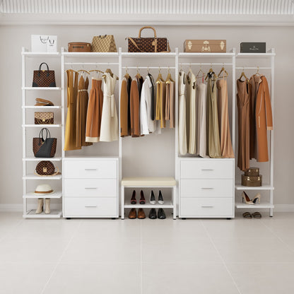 Freestanding Closet Organizer with 6 Drawers, Walk-In Closet Systen with 4 Clothing Rack