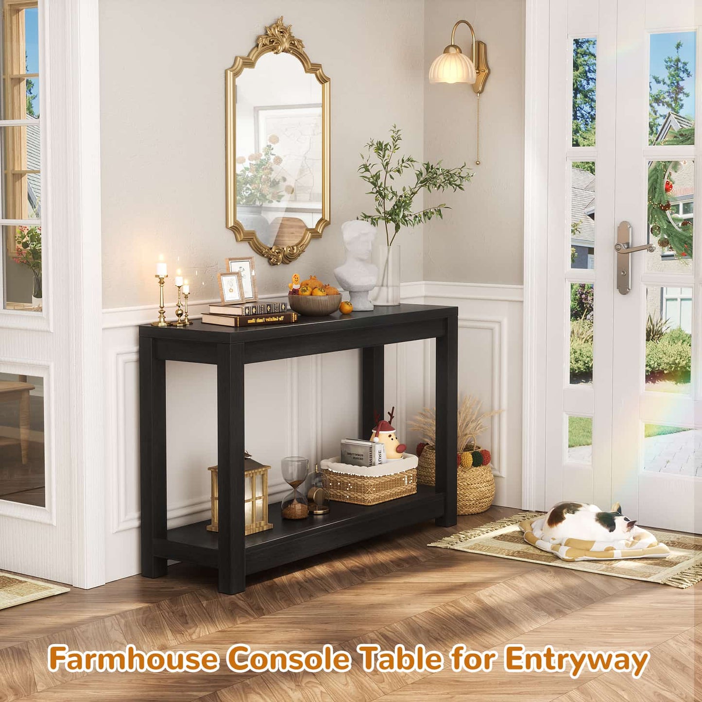 Farmhouse End Table, Narrow Side Table, Slim End Table with Storage Shelf, Small Console Table for Living Room, 24"