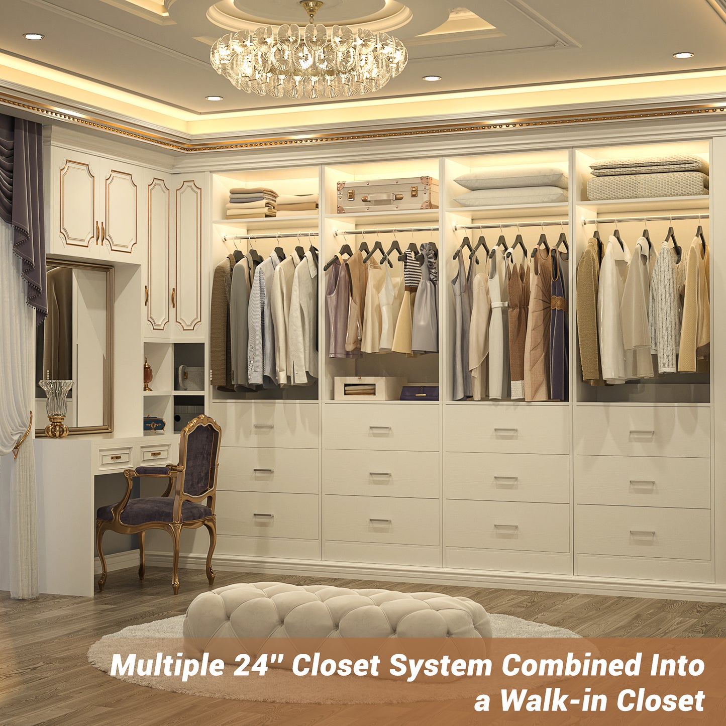 Freestanding 2FT Closet System with 3 Wood Drawers