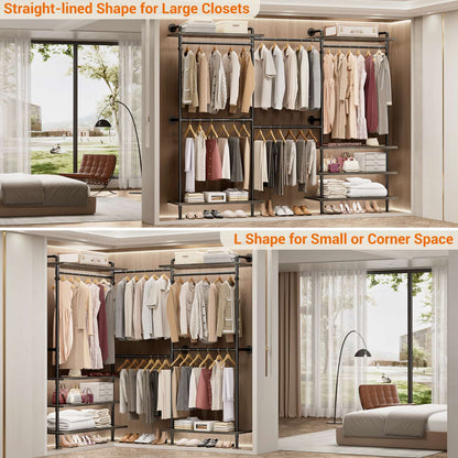 Garment Rack with Wood Shelves, Closet system Storage Rack