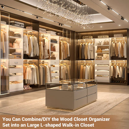 8FT Closet Organizer System with 4 Wooden Drawers & Hanging Rods