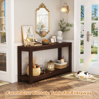 Farmhouse Wood Entryway Table Narrow Console Table with Storage Behind Couch Sofa Table with Shelves Entry Way Tables with Open Storage, Easy Assembly