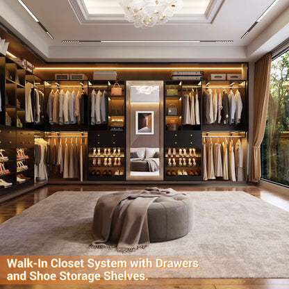 Closet System with Wooden Drawers and Two Hanging Rods