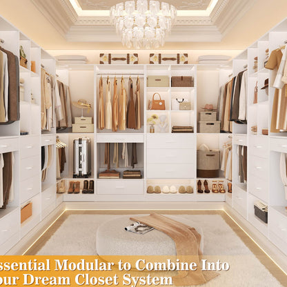 Corner Closet Oraganizer System with Drawers and Hanging Rods, Cube Storage Walk-in Closet System