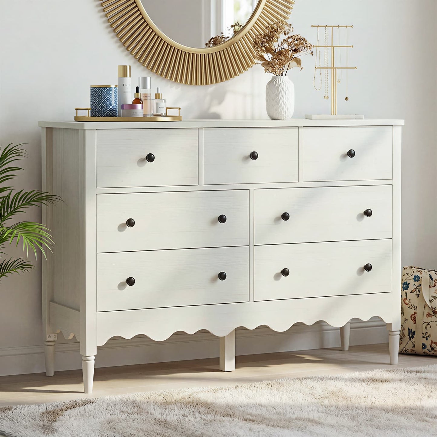 47" Closet Storage Cabinet with 7 Drawers, Wooden Dresser with Support Leg