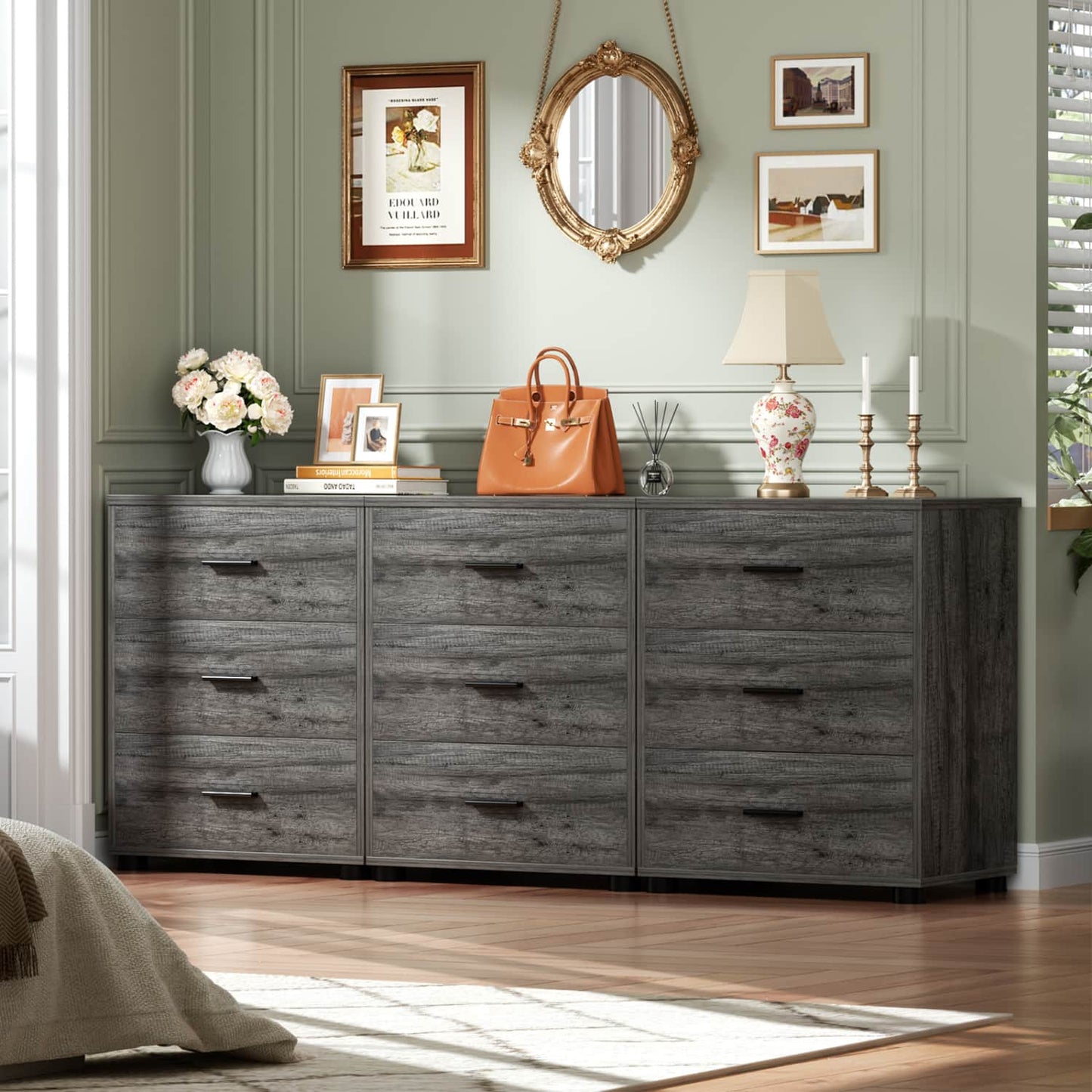 Set of 2 Wooden 6-Drawers Dressers with Storage, Closet Storage Cabinet and Nightstand