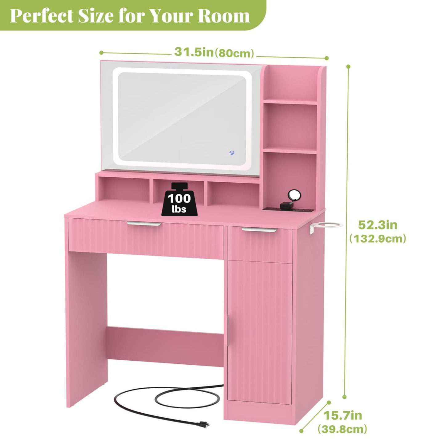Vanity Desk with Mirror and 3 Color Lights, Makeup Vanity Desk with Drawers