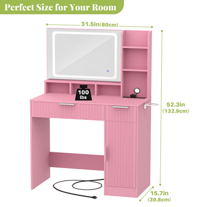 Vanity Desk with Mirror and 3 Color Lights, Makeup Vanity Desk with Drawers