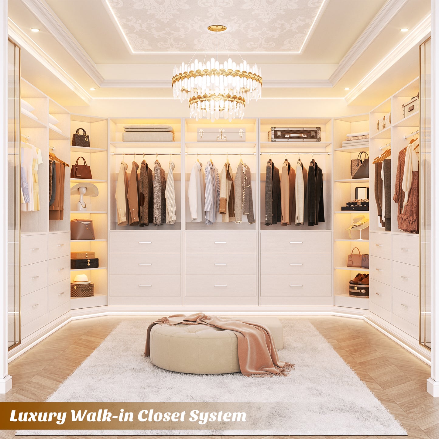 Closet System with 6 Drawers & 10 Shelves, Reversible Walk-in Closets, Load 1500+LBS