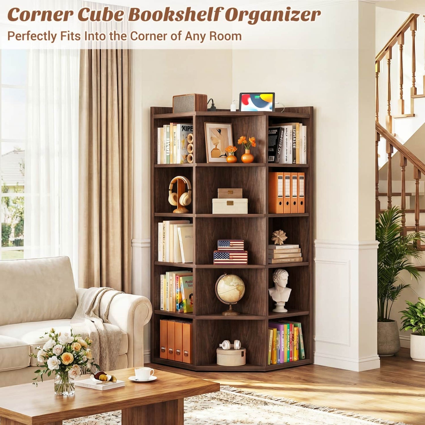 5-tier Modern Bookshelf, Storage Bookcase