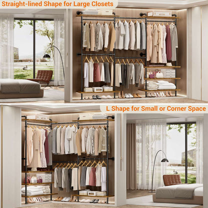Garment Rack with Wood Shelves, Closet system Storage Rack