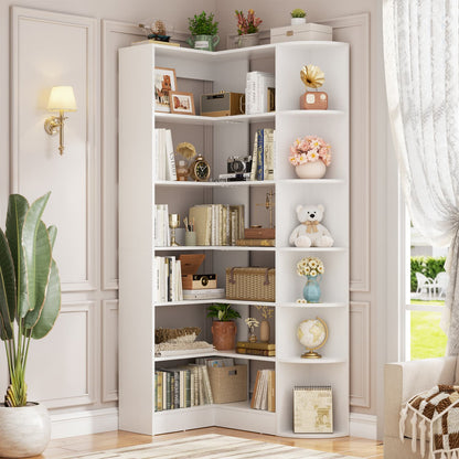 71" Tall 6-Tiers Corner Bookshelf with Open Storage, Wooden Display Shelves for Bedroom