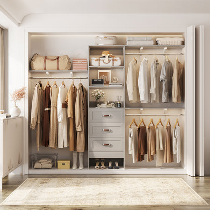 Closet Organizer System with Hanging Rods and Shelves, Wardrobe System with Drawers