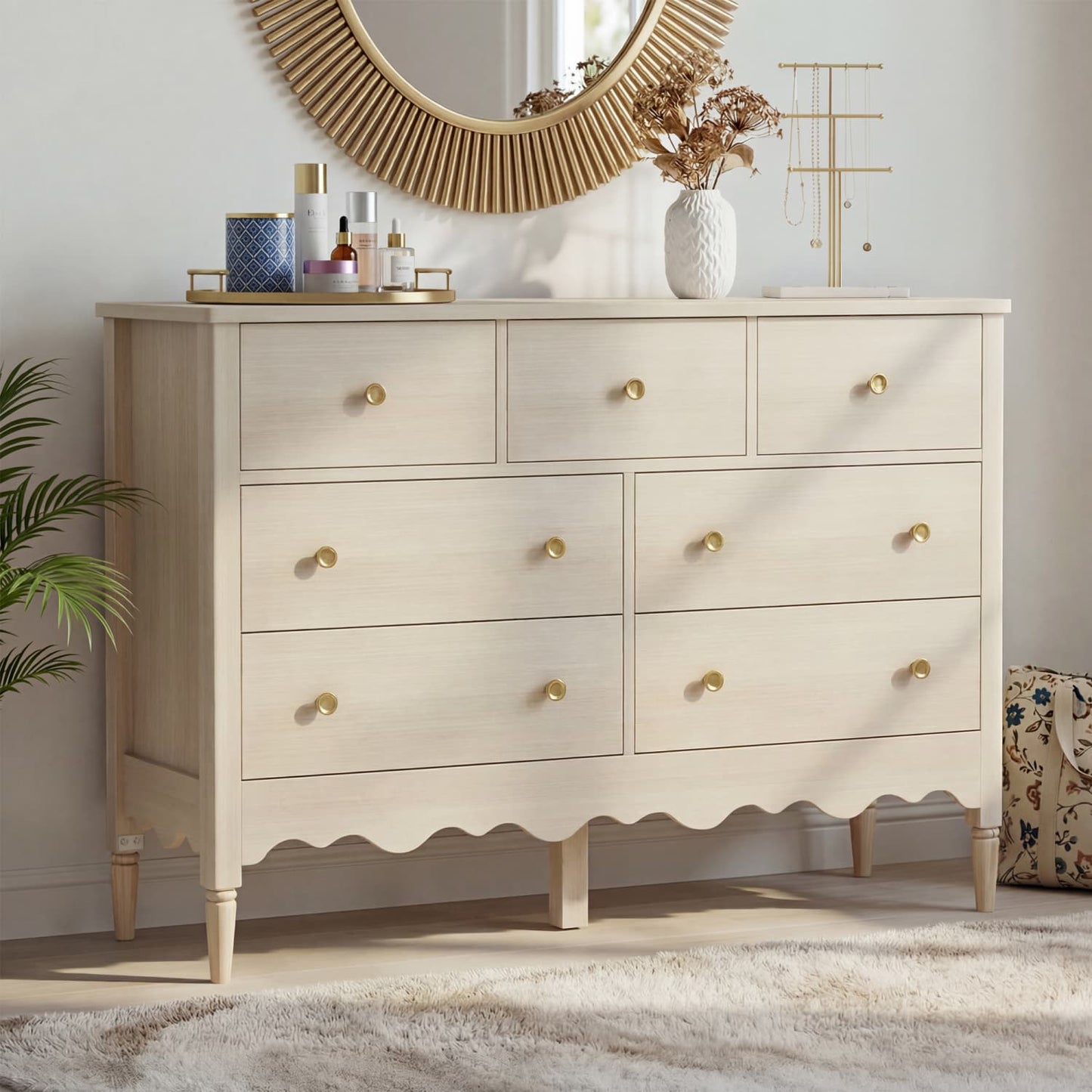 47" Closet Storage Cabinet with 7 Drawers, Wooden Dresser with Support Leg