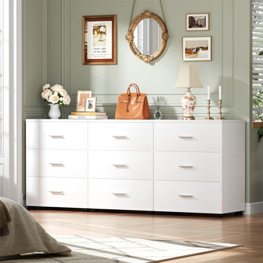 Set of 2 Wooden Storage Dressers with 3 Drawers, Closet Storage Cabinet and Nightstand