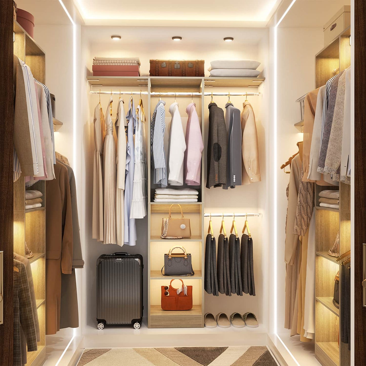 47'' W Closet System with Hanging Rods and Shelves, Closet Organizer for Bedroom