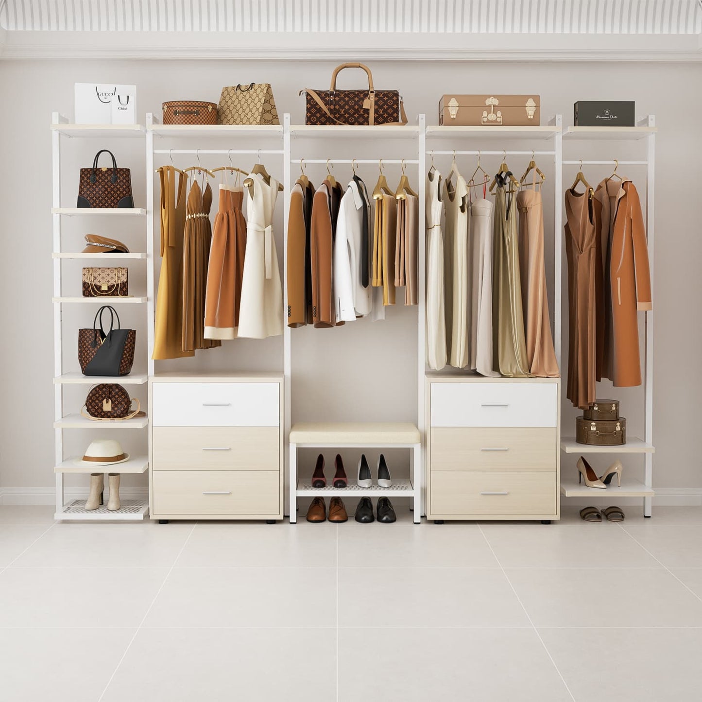 Freestanding Closet Organizer with 6 Drawers, Walk-In Closet Systen with 4 Clothing Rack