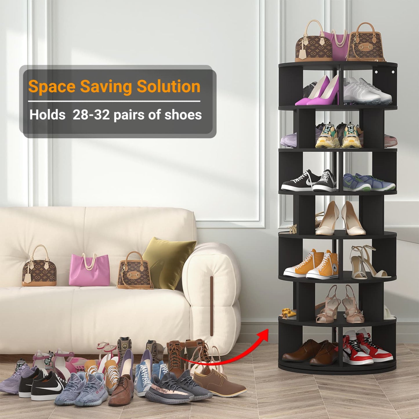 7-Tier Shoe Rack, 28-32 Pair Rotating Shoe Rack Tower