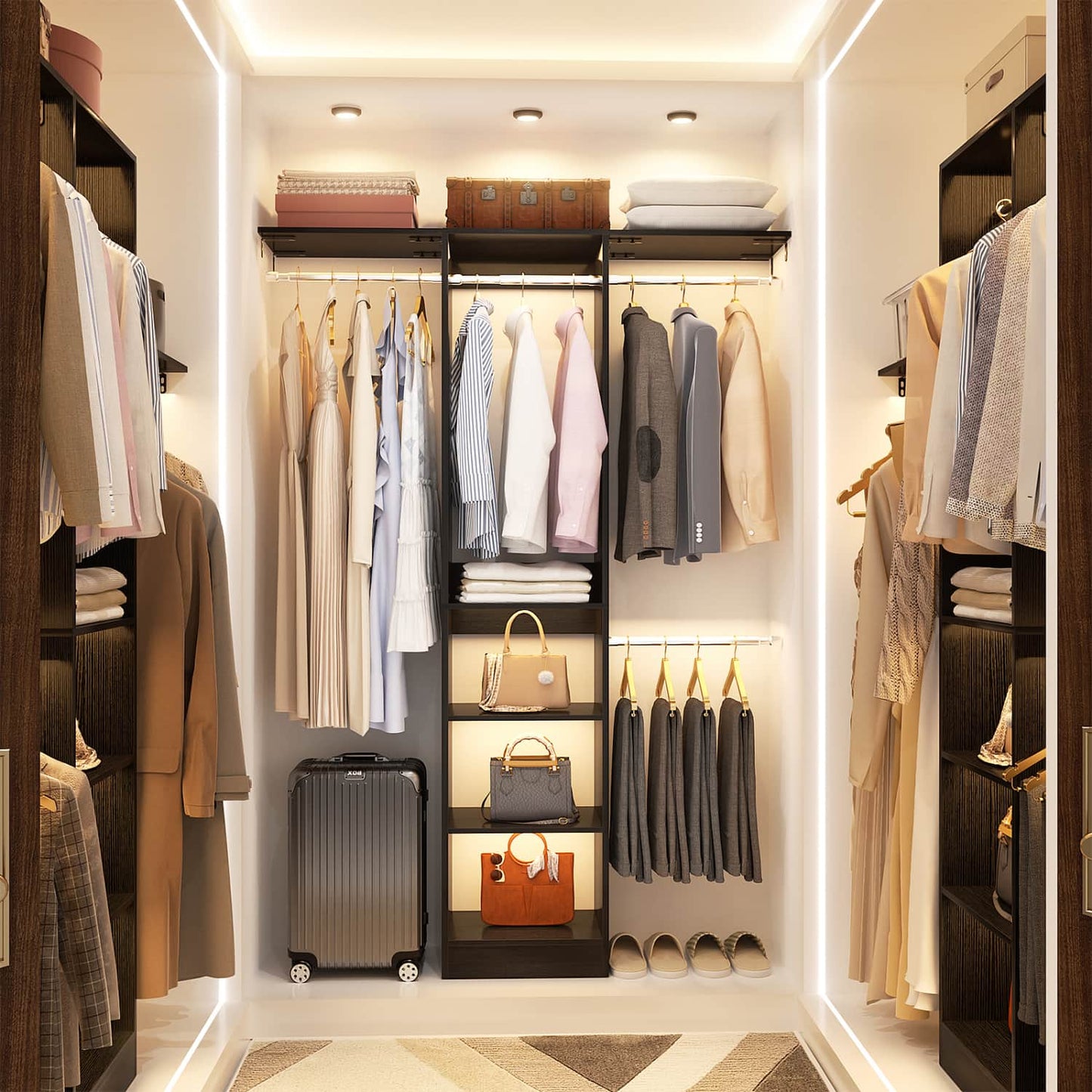 47'' W Closet System with Hanging Rods and Shelves, Closet Organizer for Bedroom