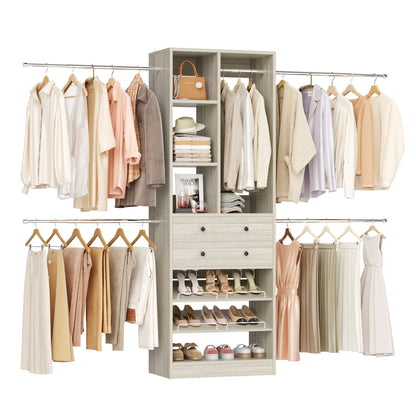 Wooden Closet System with Shoes Shelf and Drawer, Closet Organizer Storage with Drawer