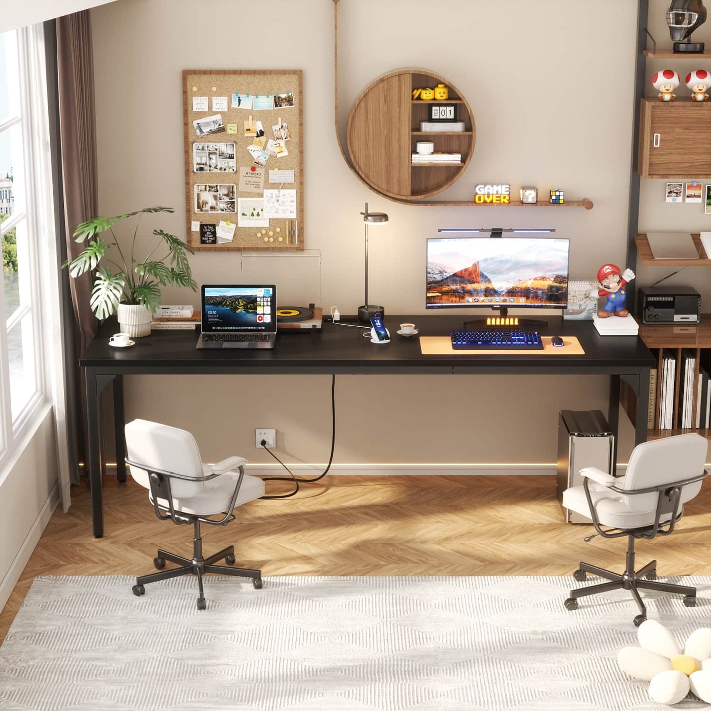 78.8'' W Rectangle Computer Desk, Wood Top Study Workstation