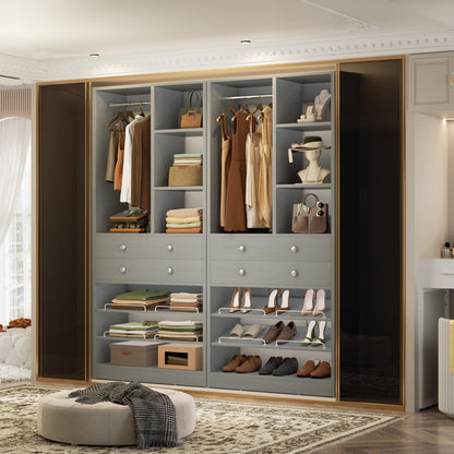Closet Storage System with Adjustable Shoes Shelves, Closet Organizer with Drawer