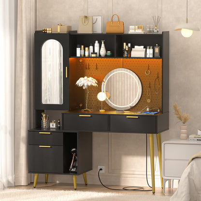 Makeup Vanity with Hutch, LED Lighted Mirror & Charging Station